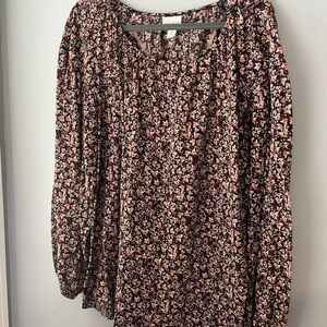 Ava & Viv Black Floral Top with Pink and Cream Accents